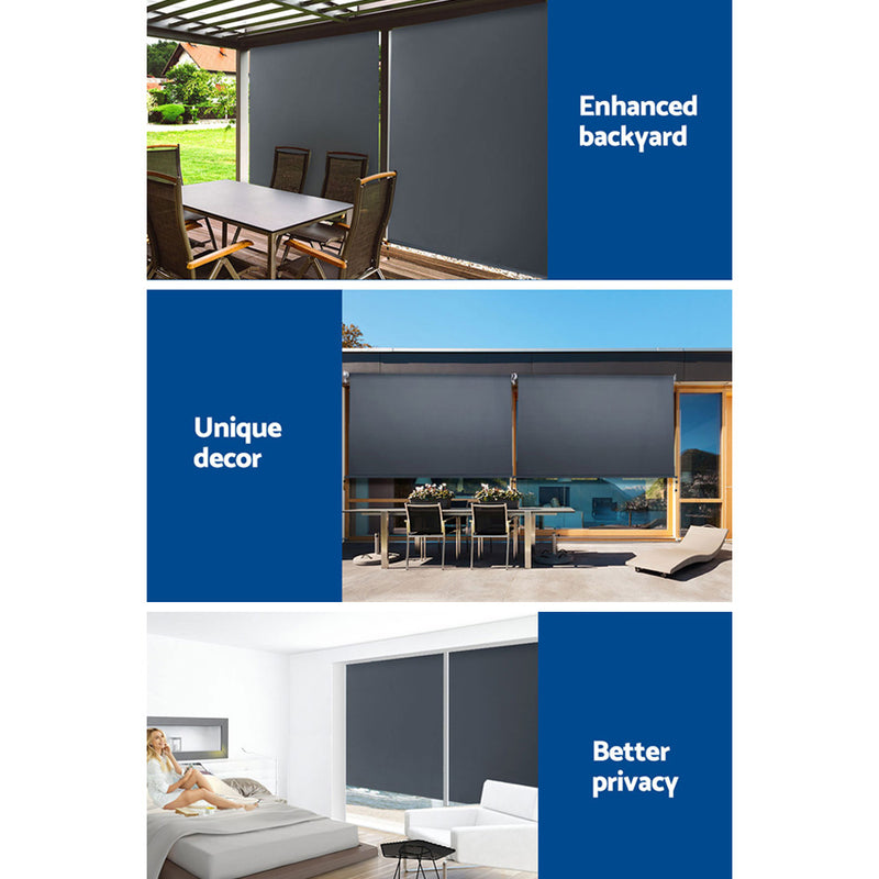 Instahut 2.1X2.5M Outdoor Blinds Awning Roll Down Canopy Retractable Outdoor Blinds Window Shade Grey