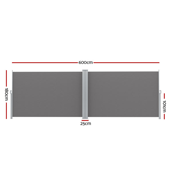 Instahut Side Awning Sun Shade Outdoor Retractable Privacy Screen 1.8X6M Grey